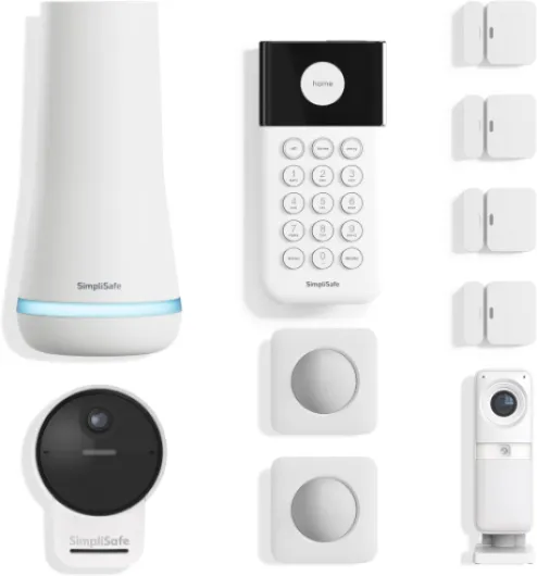 10 Piece Wireless Home Security System with Outdoor Camera- Optional 24/7 Professional Monitoring - No Contract - Compatible with Alexa and Google Assistant