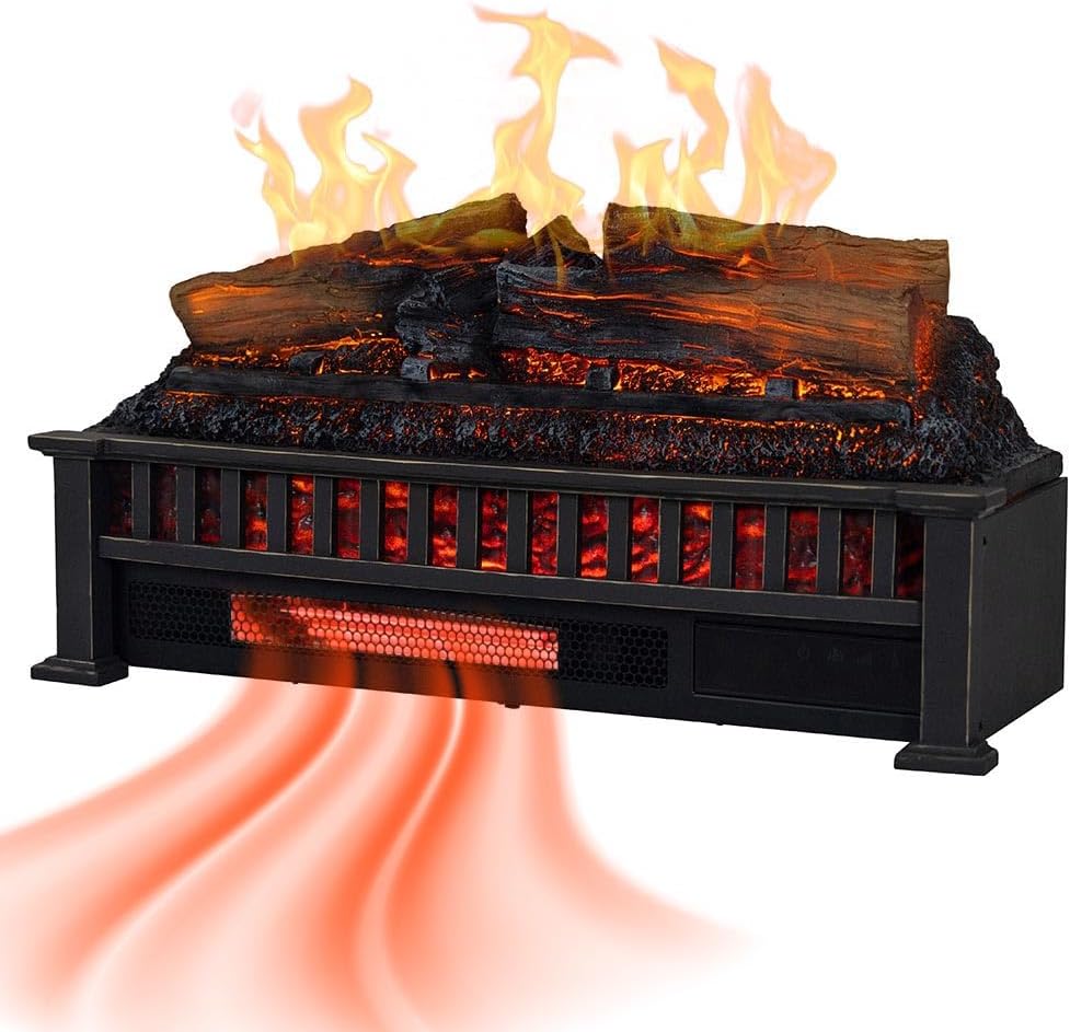Electric Fireplace Logs, 27” LED Electric Fireplace Inserts with Infrared Heater, Electric Heater Heats up to 1000 Sq - Ft., Remote Controlled Infrared Heaters for Indoor Use, Black 27 Inch Black