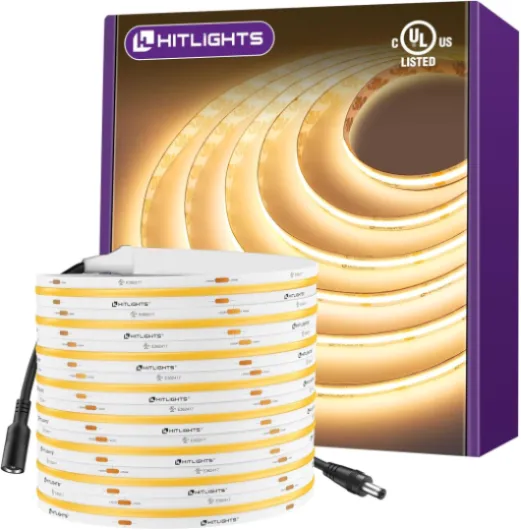 COB LED Strip Lights Warm White 3000K, 16.4ft Premium High Density 24V Tape Light, 2560 LEDs, 350+ LM/FT, CRI 90+, IP30, Lighting for Kitchen, Cabinets, UL Listed (Power Source Not Included) 3000K/Warm White 16.4ft