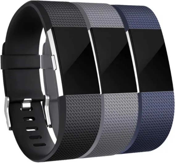 Bands Replacement Compatible with Fitbit Charge 2, 3-Pack, Large Gray/Blue/Black Black/Blue/Gray Large