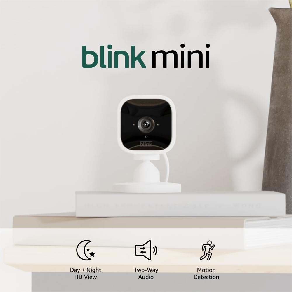 Mini - Compact indoor plug-in smart security camera, 1080p HD video, night vision, motion detection, two-way audio, easy set up, Works with Alexa – 3 cameras (White) White 3 Cameras