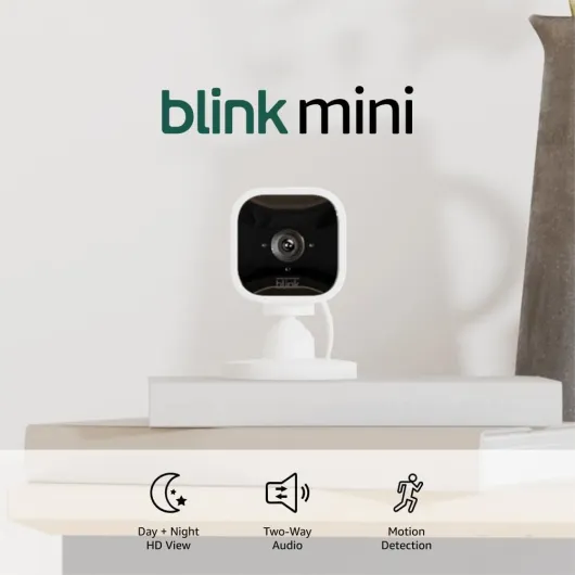Mini - Compact indoor plug-in smart security camera, 1080p HD video, night vision, motion detection, two-way audio, easy set up, Works with Alexa – 3 cameras (White) White 3 Cameras