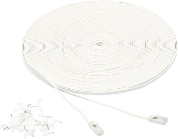 Cat 6 Ethernet RJ45 10Gbps Flat Cable 100 ft Outdoor&Indoor White Solid Patch Cord with Clips for Router, Modem, PS4/5, Xbox, Gaming, Computer Network for High Speed LAN Internet 100-Foot White 1