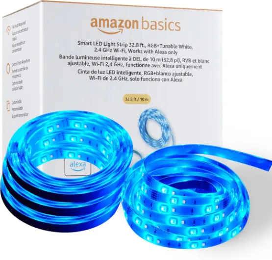 Smart LED Light Strip, 32.8 Feet (2 Rolls of 16.4 Feet), RGB + Tunable White, Works with Alexa Only, 2.4 GHz Wi-Fi, No Hub Required