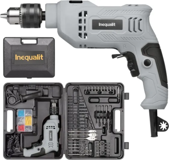 Corded Hammer Drill 4.5Amp 0-3000 RPM, 1/2 Inch Chuck Impact Drill with 105-Piece Accessory Set, Adjustable Speed Control, 360° Swivel Handle, Depth Gauge and Portable Carrying Case Grey