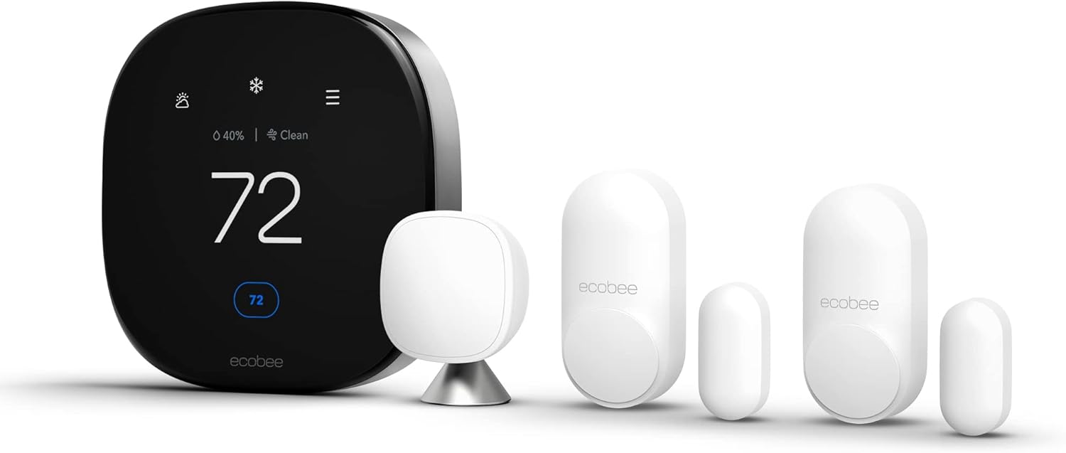 Smart Thermostat Premium with Siri and Alexa and Built in Air Quality Monitor and Smart Sensor with SmartSensor for Doors and Windows 2-Pack, White Thermostat + Door & Window Sensors
