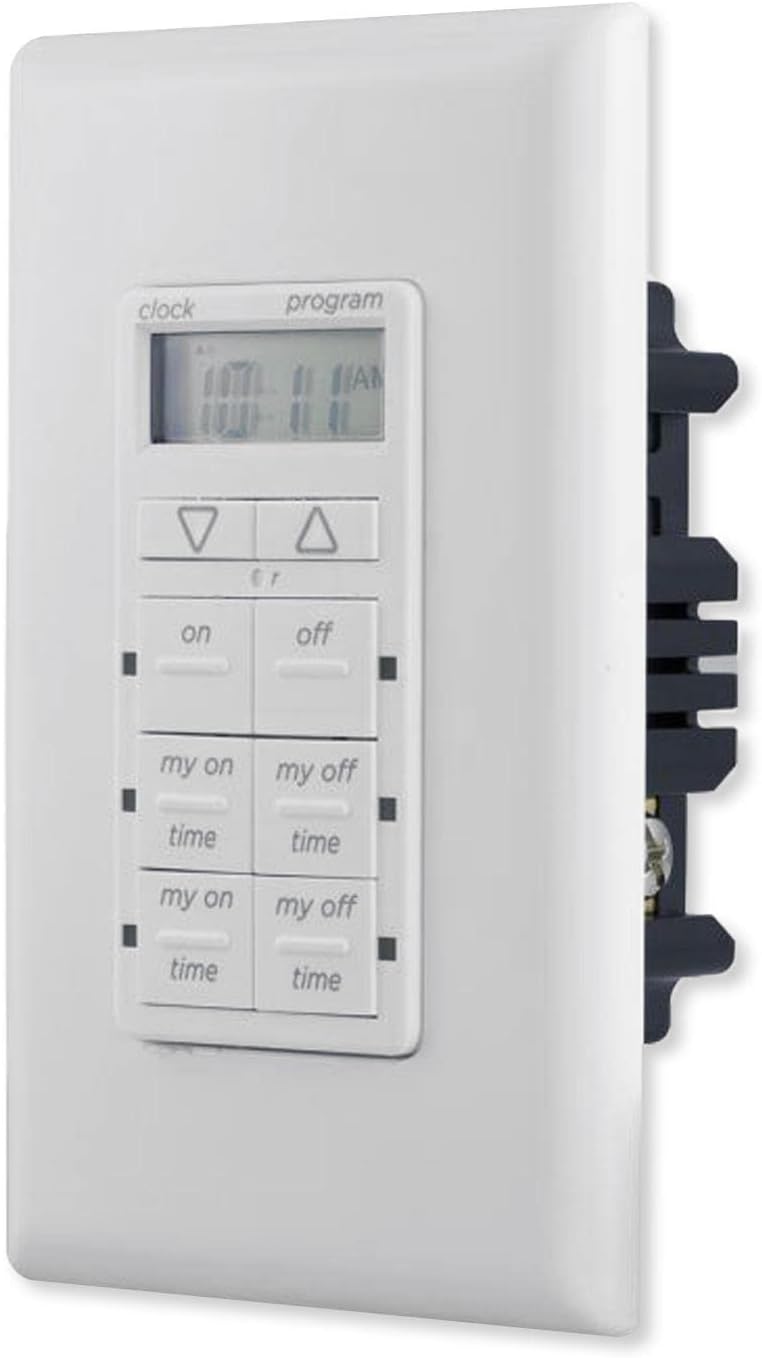MyTouchSmart In-Wall Digital Timer, 4 Programmable On/Off Buttons, 2 Easy On/Off Buttons, 24 Hour Daily Cycles, Blue LED Indicators, with Battery Backup, for Indoor/Outdoor Lights, Fans, 26893 24-Hours 24-Hours