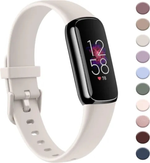 AK Sport Band Compatible with Fitbit Luxe Bands for Women Men, Soft Silicone Replacement Sport Straps Wristbands for Fitbit Luxe Fitness and Wellness Tracker Starlight Small