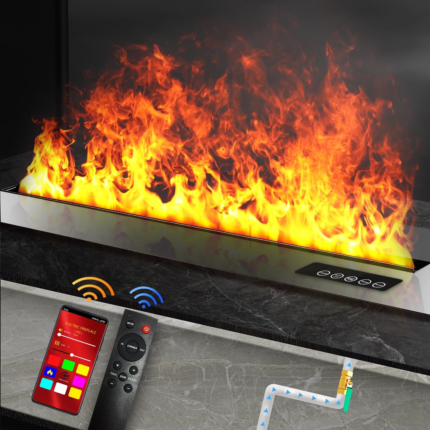 Electric Fireplace 78.8", Water Vapor Fireplace Remote & Smart App, Vapor Electric Fireplace 8 Color Flames, Steam Fireplace Automatic Water Control & Connected Direct 316 Stainless 78.8" Multicolor(w/ Classic)+ Direct Water + App