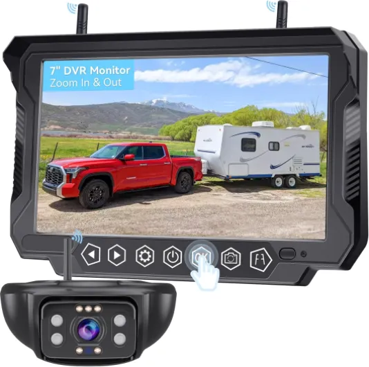 RV Backup Camera Wireless 7-inch for Furrion: Touchkey 4-Channel with Recording 1080P HD RV Rear View Camera Night Vision Waterproof Easy Install for Trailers, Boats, Fifth Wheels 7 Inch-1 RV Camera