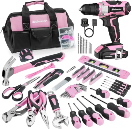 20V 236Pcs Cordless Pink Drill Set for Women, Lady’s Essential Home Tool Kit with Pink Bag, Perfect DIY Electric Screwdriver Set for Home Repair & Gifts 20V(236Pcs)