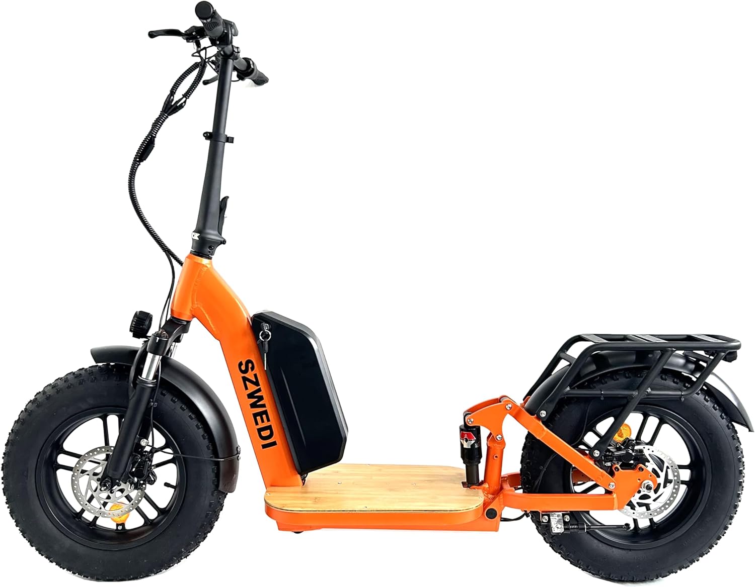 Electric Scooter Fat Tire Maximum 1200W 16x4.0 inch Wheel Pneumatic tyre 52V15Ah Battery Rear Drive Motor 25mph with Full Suspension Shock Absorber Orange