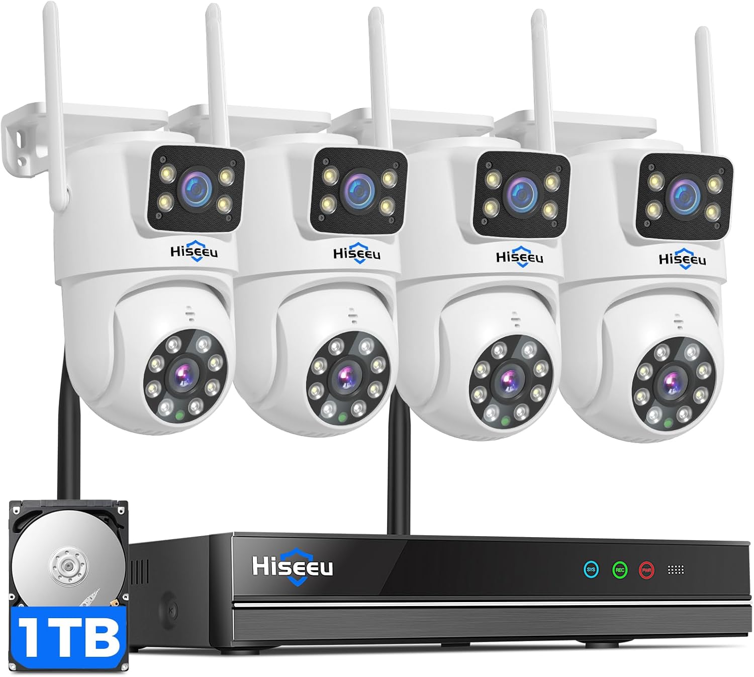 Wireless Security Cameras Outdoor, 5G & 2.4G WiFi Pro, Wireless Home Security Camera System, Dual Lens, 360° Pan & Tilt, Auto Tracking, Color Night Vision, 1TB HDD No Subscription, Need Plug In White