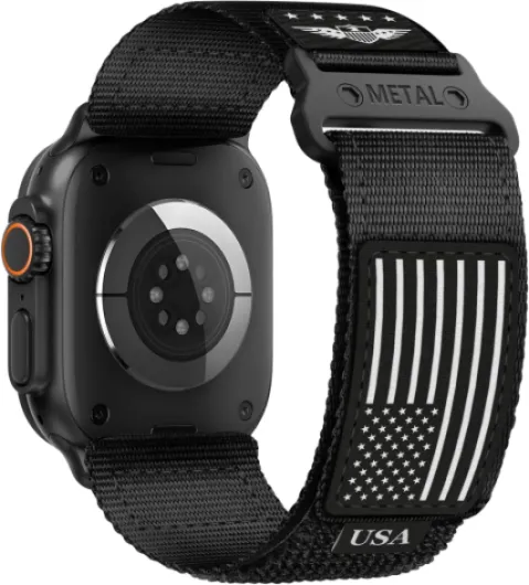 Rugged Nylon for Apple Watch Ultra 2/ Ultra 3 Band Series 11/10/9/8/7/6/5/4/3/SE iWatch Bands Men,Soft Woven Stars-Stripes Flag Wristbands Strap for Apple Watch Ultra 3/2/1 49mm 46mm 45mm 44mm 42mm 2-USA Flag-Black 49/46/45/44/42(S3/2/1)