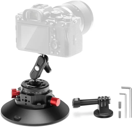 6"/15.2cm Camera Suction Cup Mount with Ball Head Magic Arm, Metal Suction Cup Mount on Car Windshield Dash for Camera/Action Camera/Phone Holder, with 1/4" & 3/8" Mounting Holes for ARRI 1x CA013