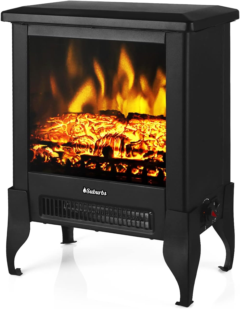 Suburbs TS17 Compact Electric Fireplace Stove, 18” Freestanding Stove Heater with Realistic Flame - CSA Certified - Overheating Safety Protection - for Small Spaces - 1400W Black 18"