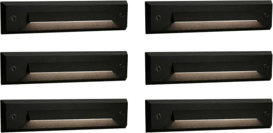 6-Pack Low Voltage 9-15V AC/DC LED Linear Step Lights, 2W Landscape Cutoff Stair Riser Light, Outdoor Waterproof Accent Lighting Fixtures, Die-cast Aluminum with Black Powder Coated Finish Normal Size 2700K-6 Pack