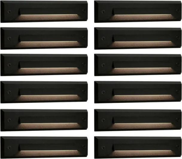 12 Pack Low Voltage 9-15V AC/DC LED Linear Step Lights, 2W Landscape Cutoff Stair Riser Light, Outdoor Waterproof Accent Lighting Fixtures, Die-cast Aluminum, Black Powder Coated Finish Normal Size 2700K-12 Pack