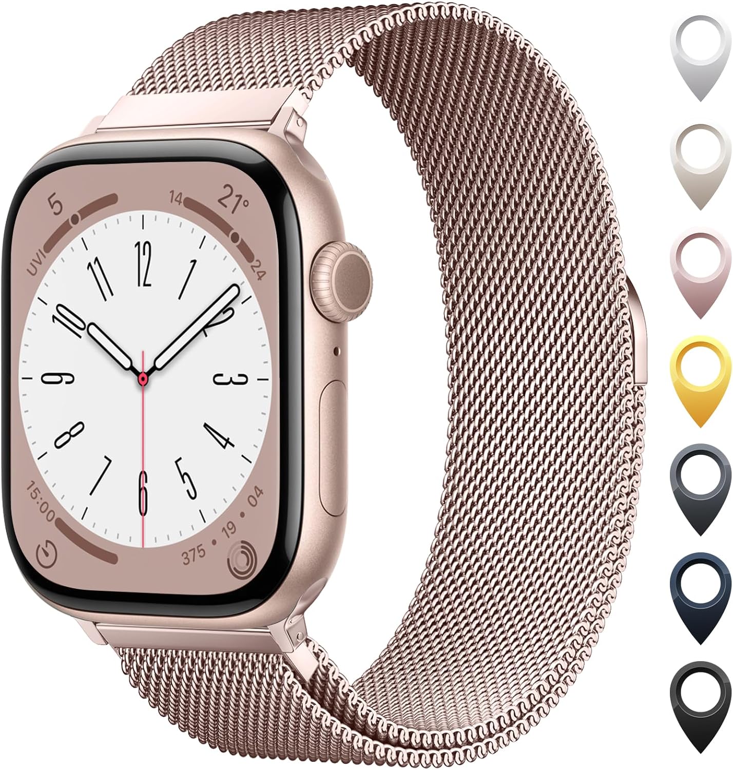 Original Stainless Steel Mesh Loop Compatible with Apple Watch 38mm 40mm 41mm 42mm 44mm 45mm 46mm 49mm Women Men, Magnetic Clasp Replacement for iWatch Bands Series 11 10 9 8 7 6 5 4 Ultra SE 3 2 1 A-Rose Gold 38/40/41/42mm(Series 10&11)