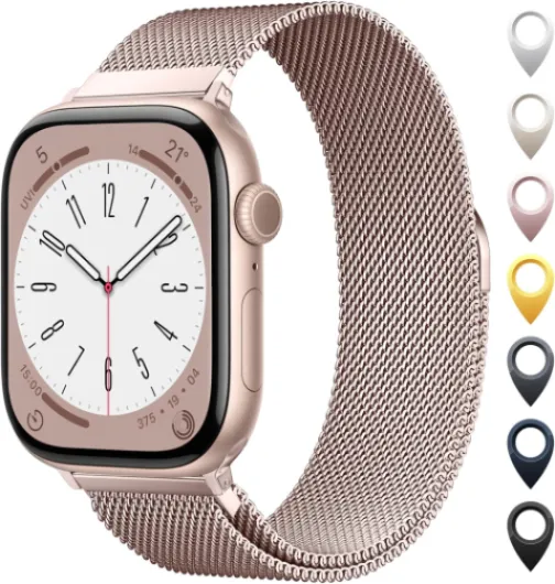 Original Stainless Steel Mesh Loop Compatible with Apple Watch 38mm 40mm 41mm 42mm 44mm 45mm 46mm 49mm Women Men, Magnetic Clasp Replacement for iWatch Bands Series 11 10 9 8 7 6 5 4 Ultra SE 3 2 1 A-Rose Gold 38/40/41/42mm(Series 10&11)