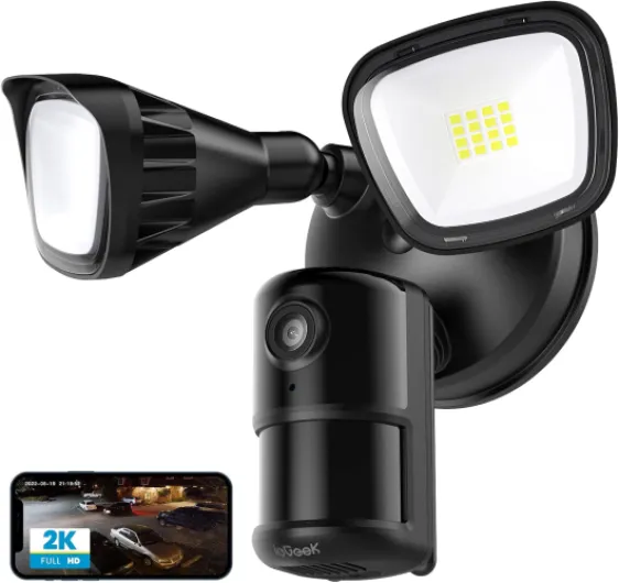 Floodlight Camera Outdoor, 2K Wired Home Smart Security Cameras, 2.4G WiFi Flood Light Camera with Motion Sensor, Wiring 2600 Lumens Cam, Color Night Vision,Siren,2 Way Audio, Works with Alexa Black