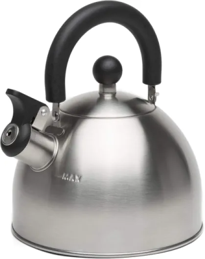 Stewart Whistling Stovetop Tea Kettle Food Grade Stainless Steel, Hot Water Fast to Boil, Cool Touch Folding, 1.5-Quart, Brushed with Black Handle 1.5 Quarts