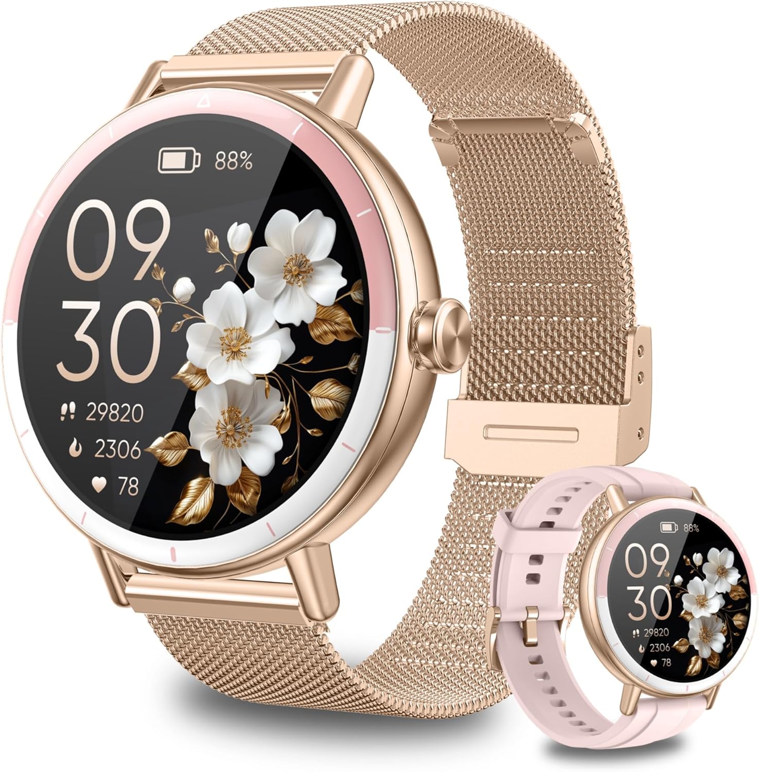 Smart Watches for Women Android/iPhone, IP68 Waterproof Fitness Tracker with Bluetooth Calls(Answer&Make), Activity Pedometer/Heart Rate/SpO2 Monitor/100+ Sports Model Pink