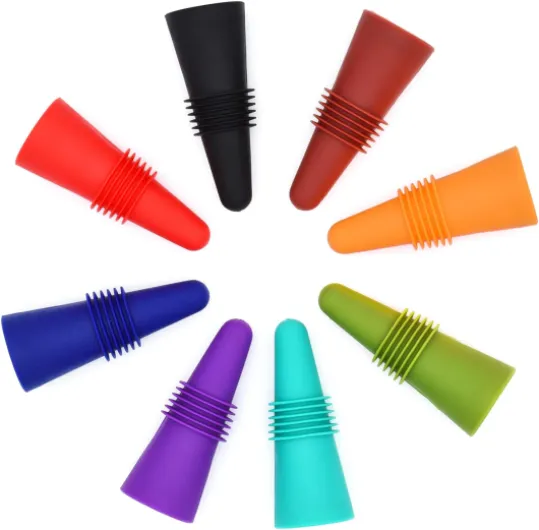 Wine Stoppers Beverage Bottle Sealer Soft Silicone Wine Bottle Stoppers Corks with Grip Top for Keeping Wine Champagne Fresh, 8 Pack Multicolor-8Pack