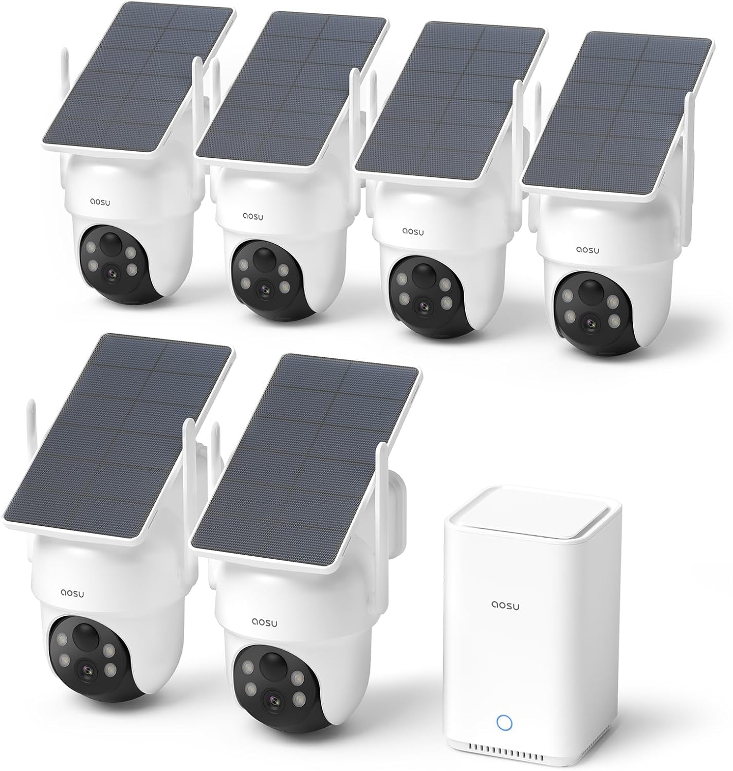 Security Cameras Wireless Outdoor, 6-Cam Kit, No Subscription, aosuBase Expandable to 1TB (32GB Built-in), 5MP Solar Camera Wireless Outdoor, 360° Pan & Tilt, Human Auto Tracking, Easy Setup 6-Cam-Kit