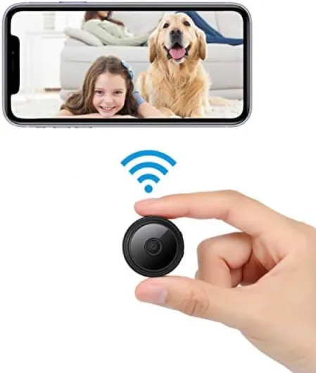 Mini Wireless Security Camera with Multi-User Viewing, Black, Portable WiFi Spy Camera, Remote Monitoring, Mobile App Control, 2.4GHz Connection