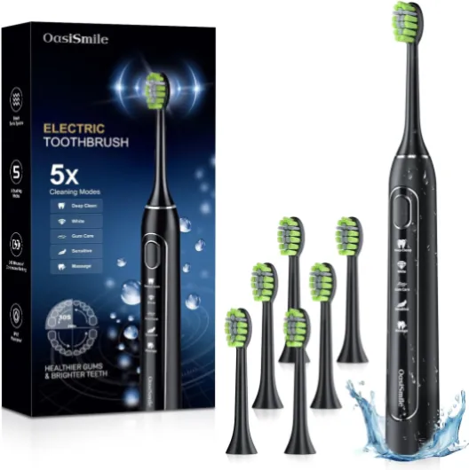 Sonic Electric Toothbrush for Adults: 42000 VPM Deep Cleaning for Travel & Sensitive Teeth – Rechargeable Toothbrush with 6 Brush Heads, 5 Modes & 100 Days Battery, IPX7 Waterproof for Home Family Dark Black