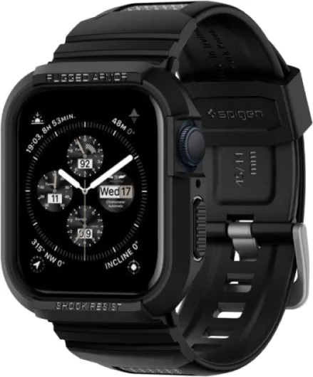 Rugged Armor Pro Designed for Apple Watch Case with Band Series SE3/9/8/SE2/7/6/SE/5/4 45mm/44mm Protective TPU Cover with Strap Black