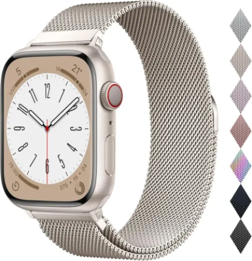 Original Stainless Steel Milanese Loop Compatible with Apple Watch Band 38mm 40mm 41mm 42mm 44mm 45mm 46mm 49mm, Magnetic Clasp Band for iWatch Series 11 10 9 8 7 6 5 4, SE 3 2 1 Ultra3 2, Women & Men A-Starlight 41mm/40mm/38mm/42mm(series 11 10)