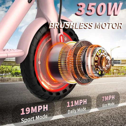 Electric Scooter - 8.5"/10'' Solid Tires, 350W/500W Motor, Up to 19-22MPH and 21-24Miles Long-Range Portable Commuting Scooter for Adults with Double Braking System and App 350W 8.5'' 15Miles Pink