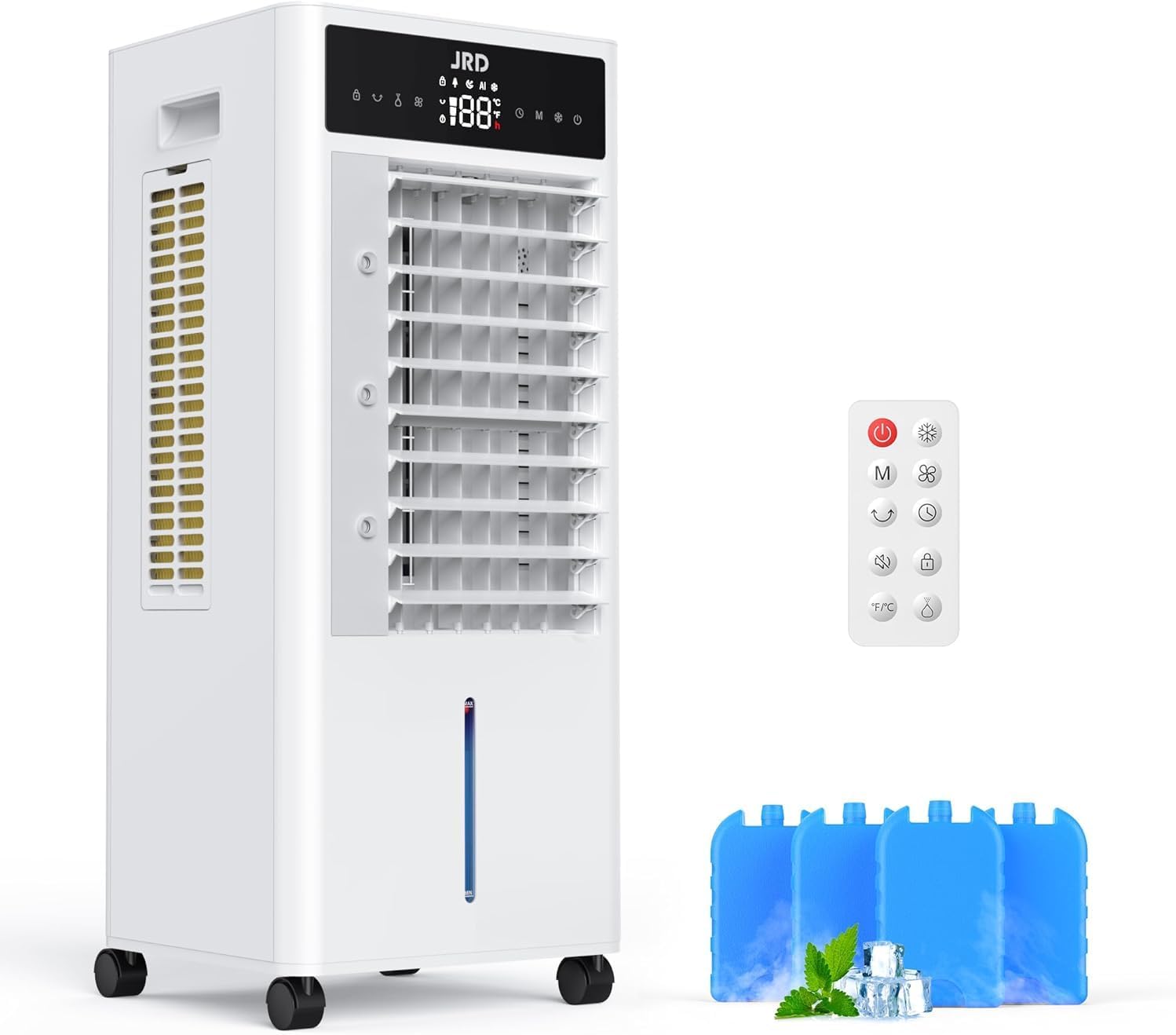Portable Air Conditioners with 4 Ice Packs, 12H Timer, Top Fill Dual Tank, Evaporative Air Cooler Portable with 4 Modes, 3 Speeds, Mist Function, Quiet Swamp Cooler for Bedroom Office Indoor A-White