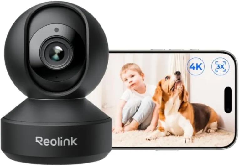 Smart 4K UHD Pan & Tilt Dual-Band Wi-Fi 6 Indoor Security Camera with 3X Optical Zoom, Auto-Tracking, People/Pet Detection, Crying Sound Detection, Privacy Mode, Bluetooth Setup, E1 Zoom-Black Black 8MP