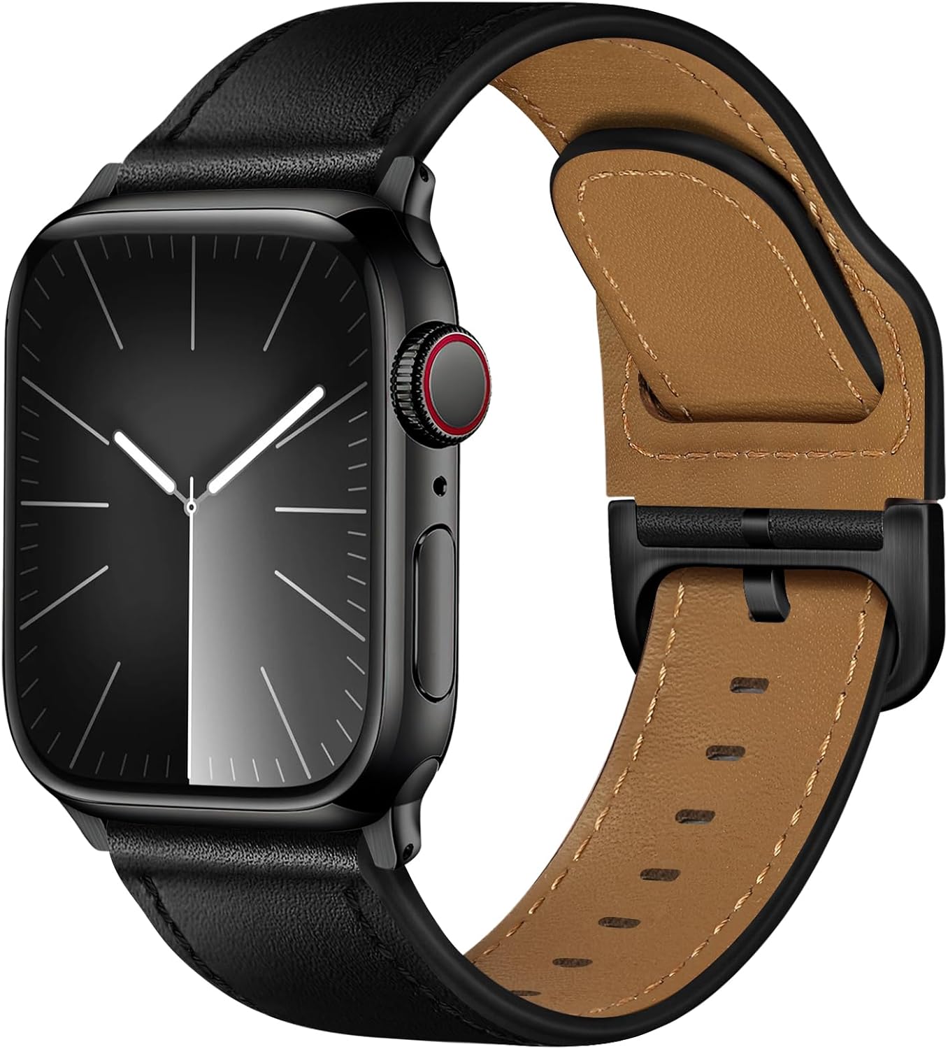 Leather Bands Compatible with Apple Watch Bands 49mm/46mm/45mm/44mm/42mm for Men Women, Top Grain Genuine Strap for iWatch Ultra 3/2/1 Series 11 10 9 8 7 6 5 4 3 2 1 SE 3/2/1, Black/Black Black/Black 49mm/46mm/45mm/44mm/42mm(Series 3 2 1)