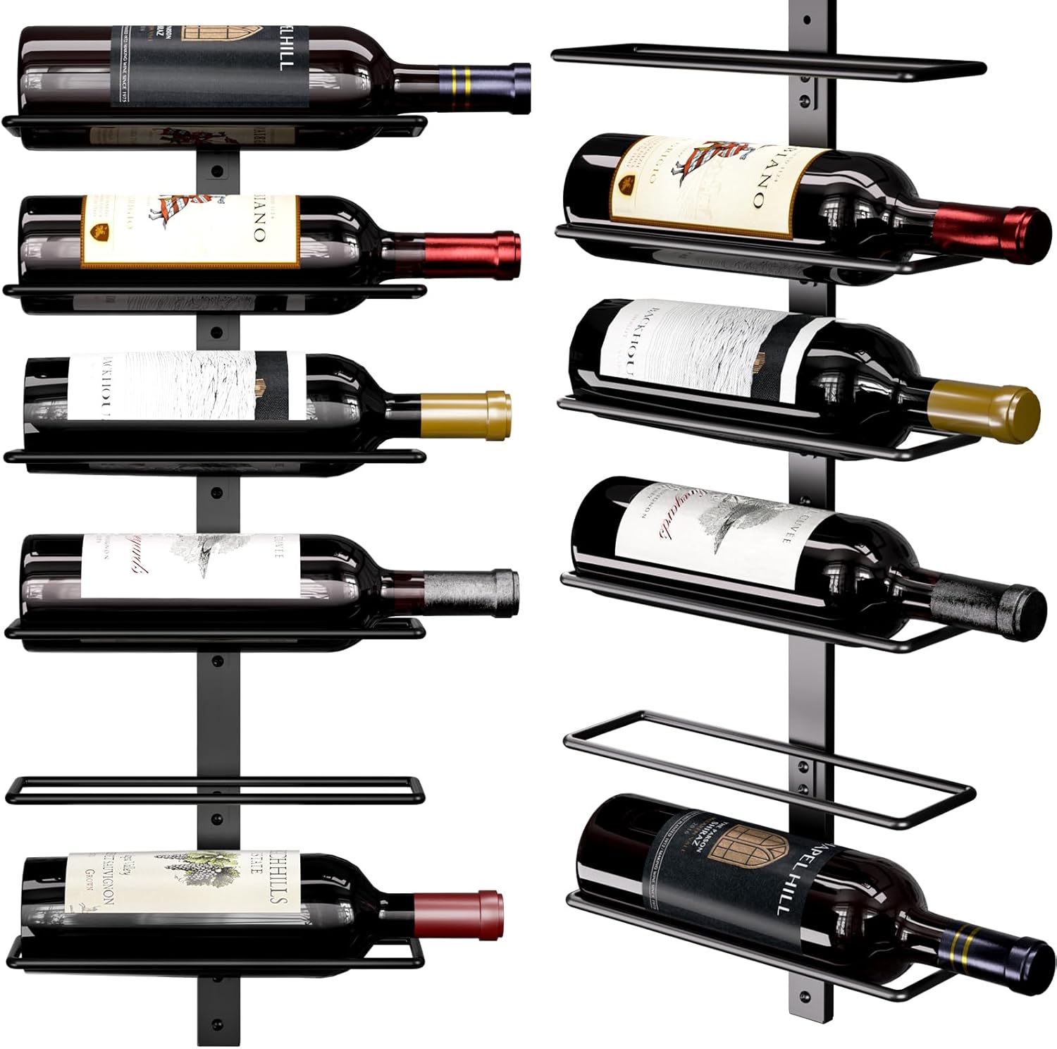 Wine Rack and Holder Wall Mounted 12 Bottles, Metal Hanging Mount Racks for Wall, Liquor, Champagne for Bottles Storage Home Bar, Cellar and Kitchen, Dining Room (Black, 12 Bottle) Black 12 Bottle