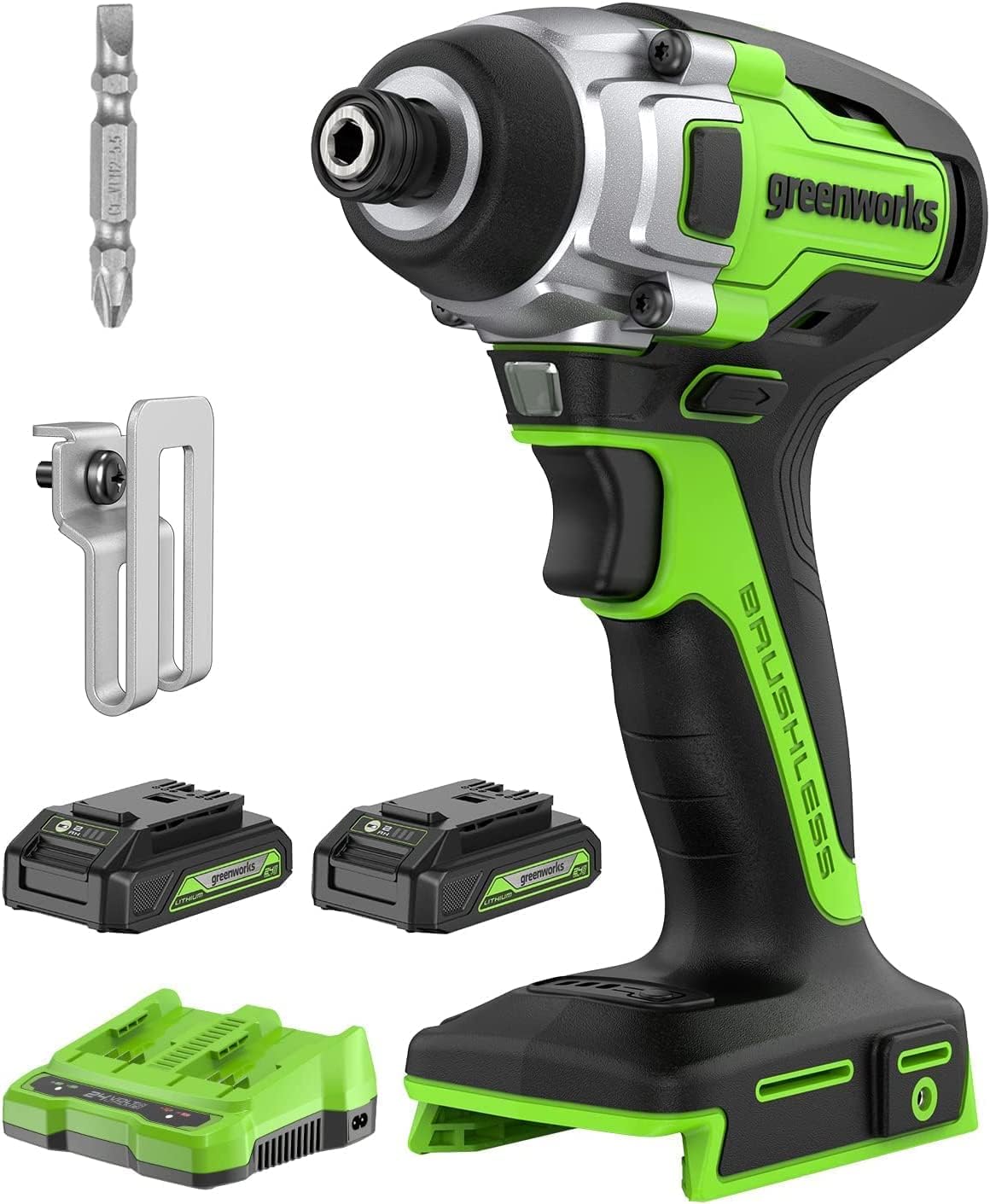 24V Brushless Cordless Impact Driver Kit, 2650 in./lbs Torque 1/4-inch Hex, Variable Speed Impact Drill/Driver Set, Included (2) USB (Power Bank) Batteries and Dual Port Charger, Bits 2×2.0Ah(USB Battery)