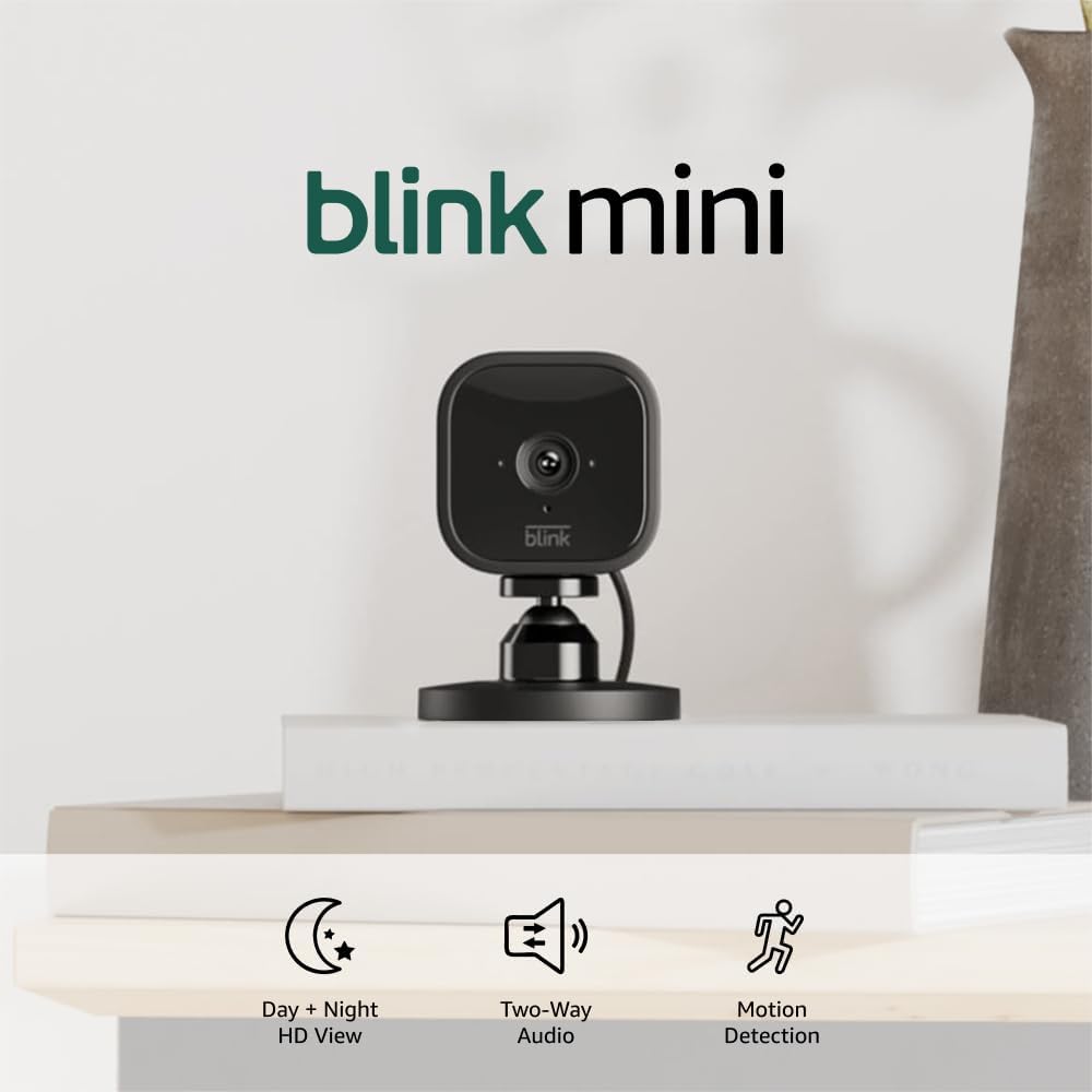 Mini - Compact indoor plug-in smart security camera, 1080p HD video, night vision, motion detection, two-way audio, easy set up, Works with Alexa – 2 cameras (Black) Black 2 Cameras