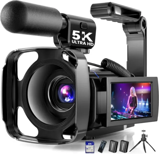 5K Video Camera Camcorder, UHD 64MP Vlogging Camera for YouTube with 3" 270° Rotatable Touch Screen, Digital Camera with IR Night Vision, 16X Zoom/WiFi/Webcam/HD/32GB Card/2 Batteries/Microphone Black