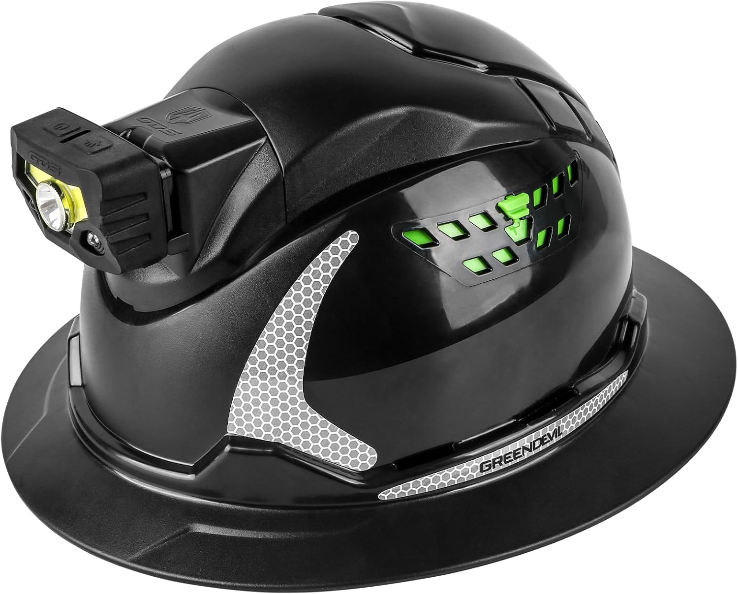 Matrix Full Brim Hard Hat with Headlight Vented Construction Safety Helmet OSHA Approved Cascos De Construccion Work Hardhat for Men&Women Black