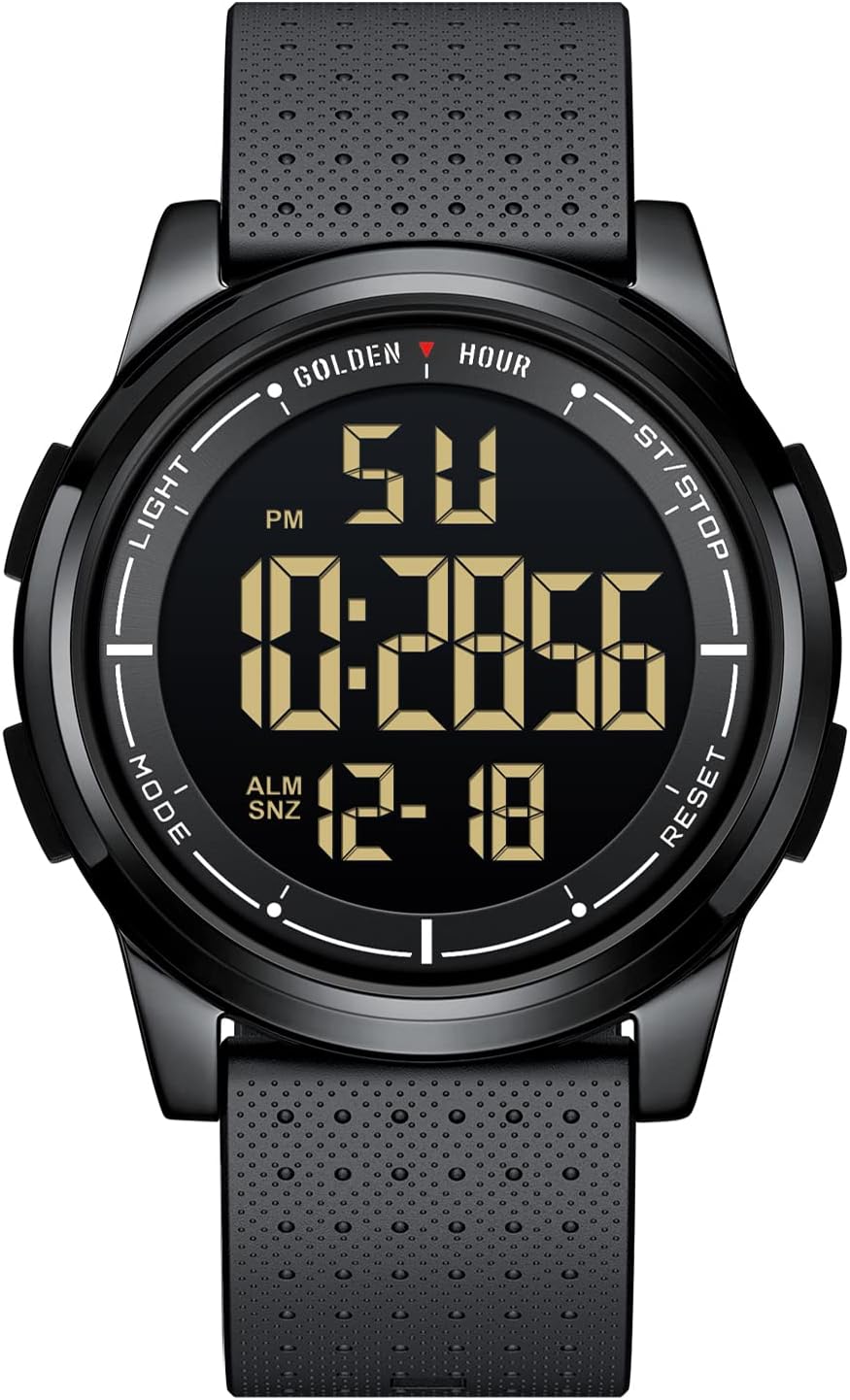 Ultra-Thin Minimalist Sports Waterproof Digital Watches Men with Wide-Angle Display Rubber Strap Wrist Watch for Men Women metal/black/black