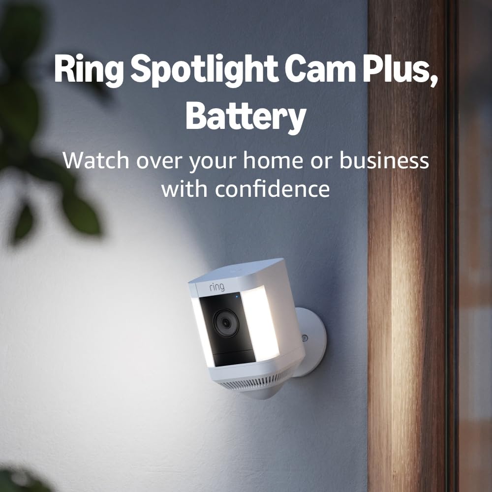 Spotlight Cam Plus, Battery (newest model), Home or business security with HD video, Two-Way Talk, Color Night Vision, and Security Siren, White White 1 Camera Battery