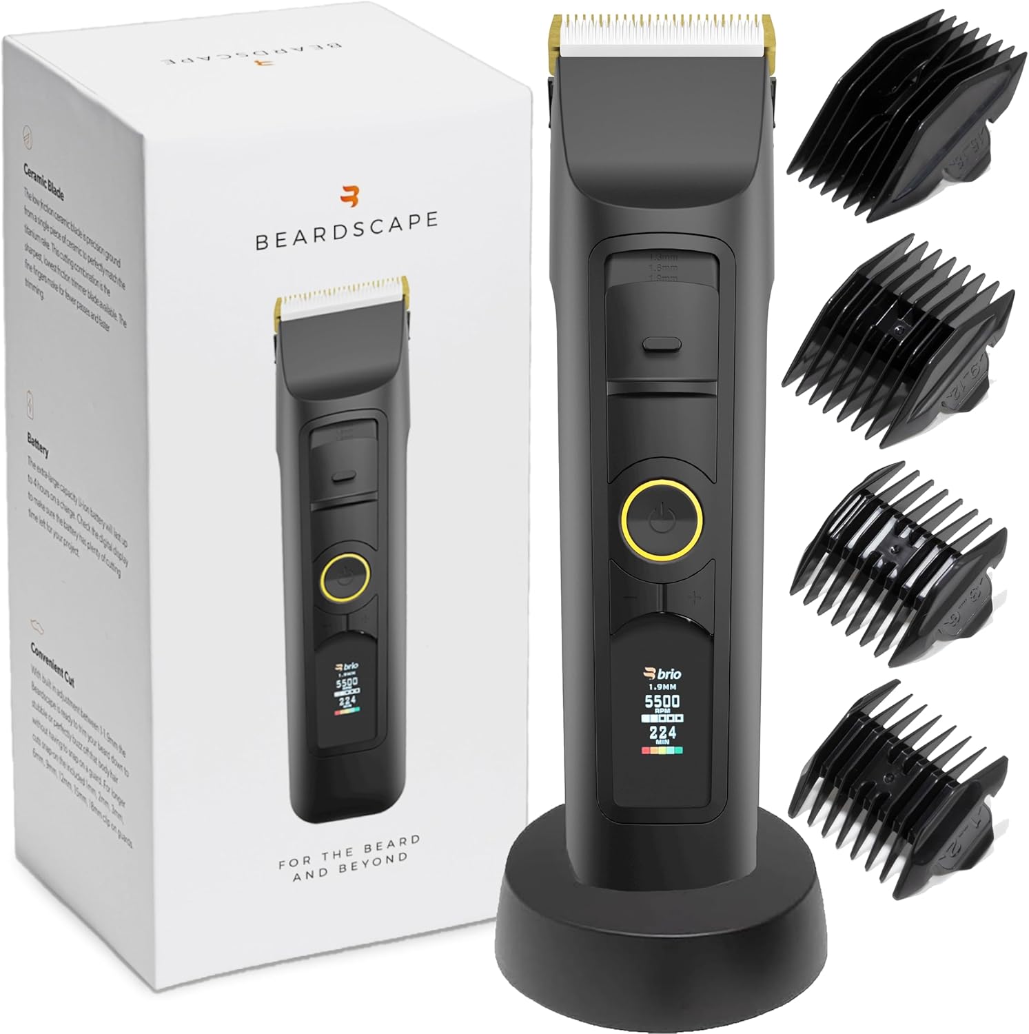 Beardscape V2 Beard Trimmer for Men Professional with Low Friction Ceramic Blade, Cordless Professional Hair Trimmer for Barbers with 4 Hrs of Long Battery Timing, Ideal for Beard & Body (Black) V2 Black
