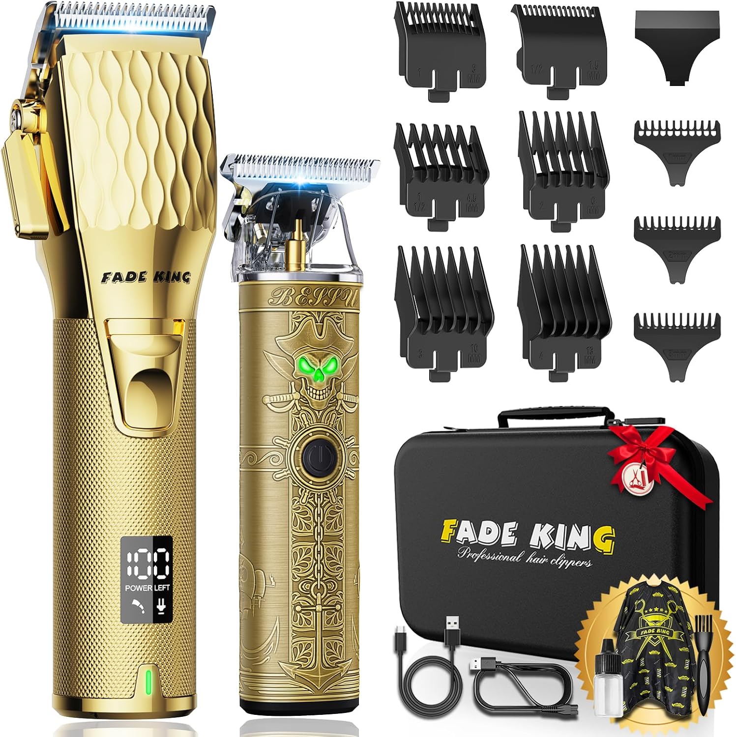 ® Professional Hair Clippers & Beard Trimmer Set for Men – Cordless Barber Clippers with LCD Display, Precision Trimmer & Travel Case – Gifts for Men Husband Father (Gold + Bronze) CLIPPER+TRIMMER Gold+bronze