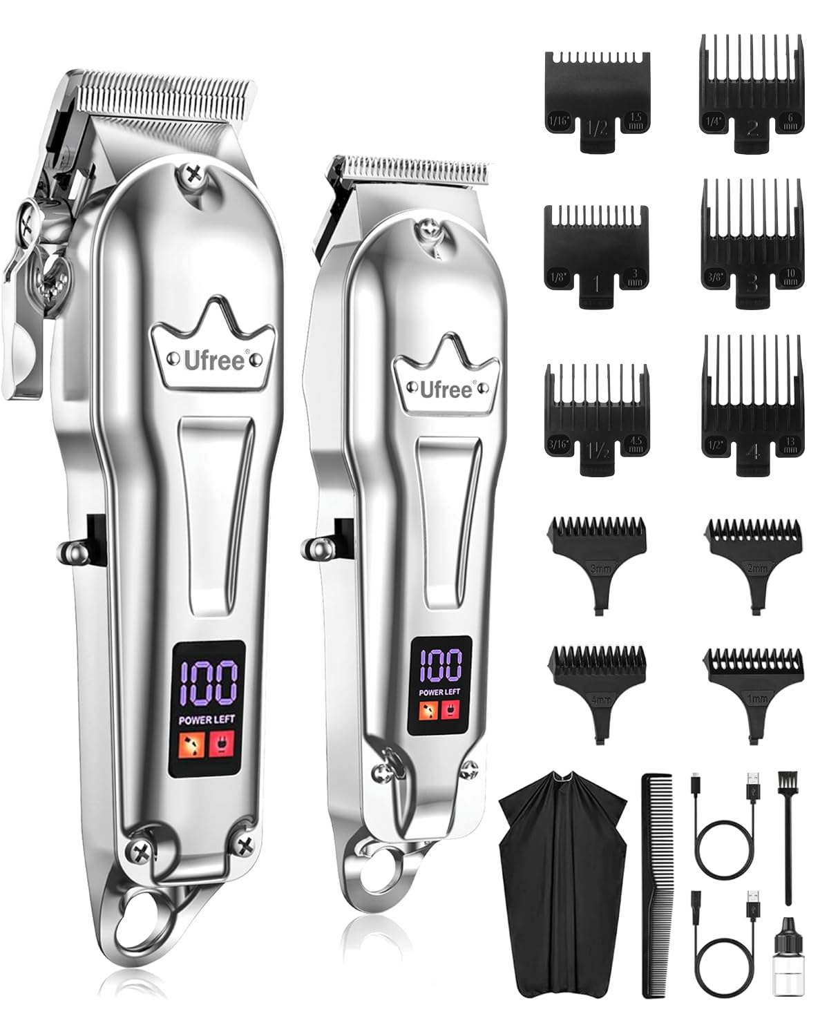 Hair Clippers for Men Professional, Barber Clippers and Trimmers Set, Cordless Hair Clippers for Hair Cutting Kit with LED Display, Electric Hair Trimmer, Gifts for Men, Silver