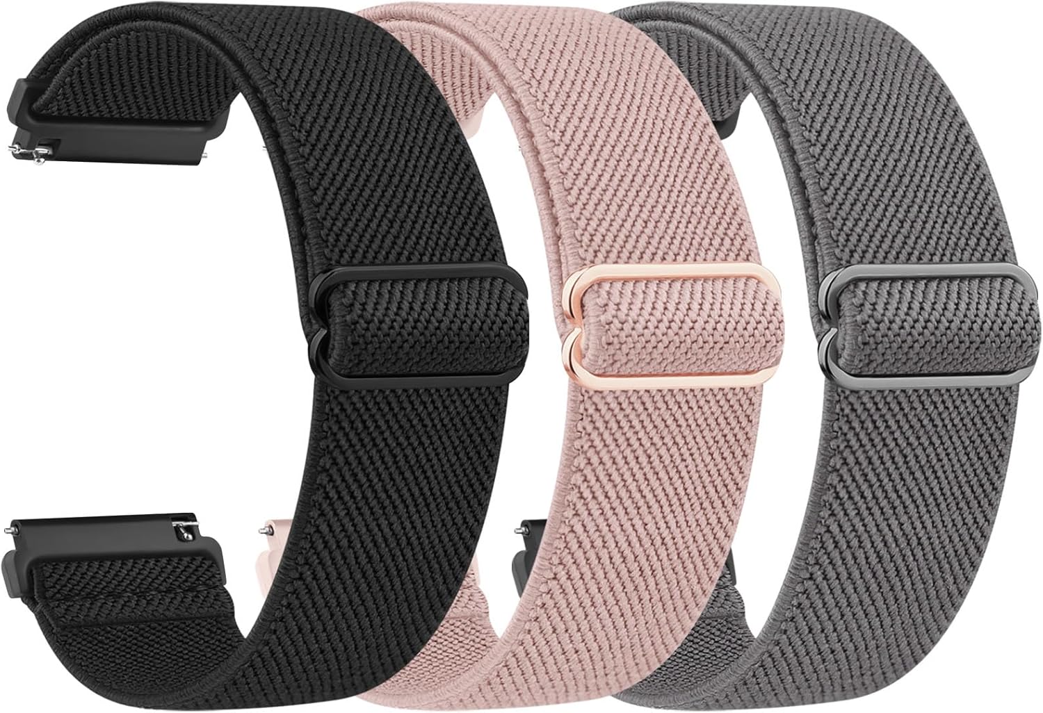 ID208 Plus Smart Watch Bands, 22mm Stretch Elastic Nylon Bands for Fitpolo/Quican/Aeac/Tensky ID208 Plus Smartwatch Replacement Wristband Adjustable Straps Black+Pink+Grey
