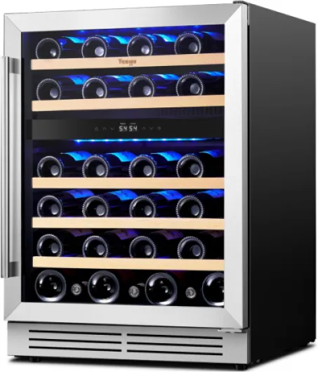 Wine Fridge Cooler - 24 Inch Dual Zone Wine Fridge Hold 47 Bottles, 40-65°F Wine Refrigerator Glass Door, Built in, Freestanding Under Counter Fridge for Beer Soda Drink Home Bar Office 24" Dual Zone-47 Bottles