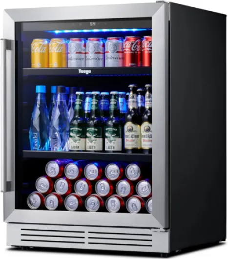Beverage Refrigerator Cooler - 24 inch 180 Cans Mini Fridge with Glass Door, 34-54 ℉ Under Counter Refrigerator Built-in for Wine Beer Soda for Bar Bedroom Office 24 Inch - 180 Cans